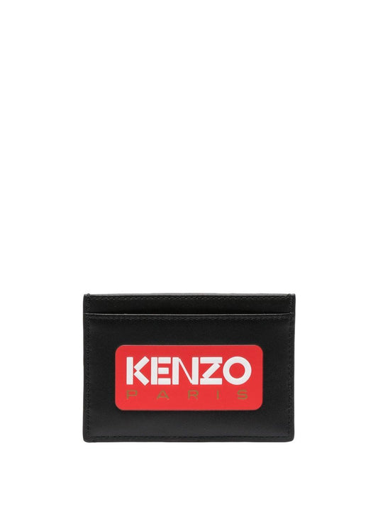 Logo leather credit card case