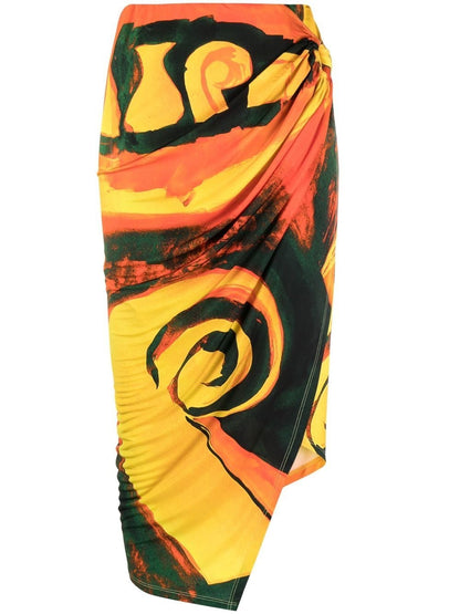 Long printed draped skirt