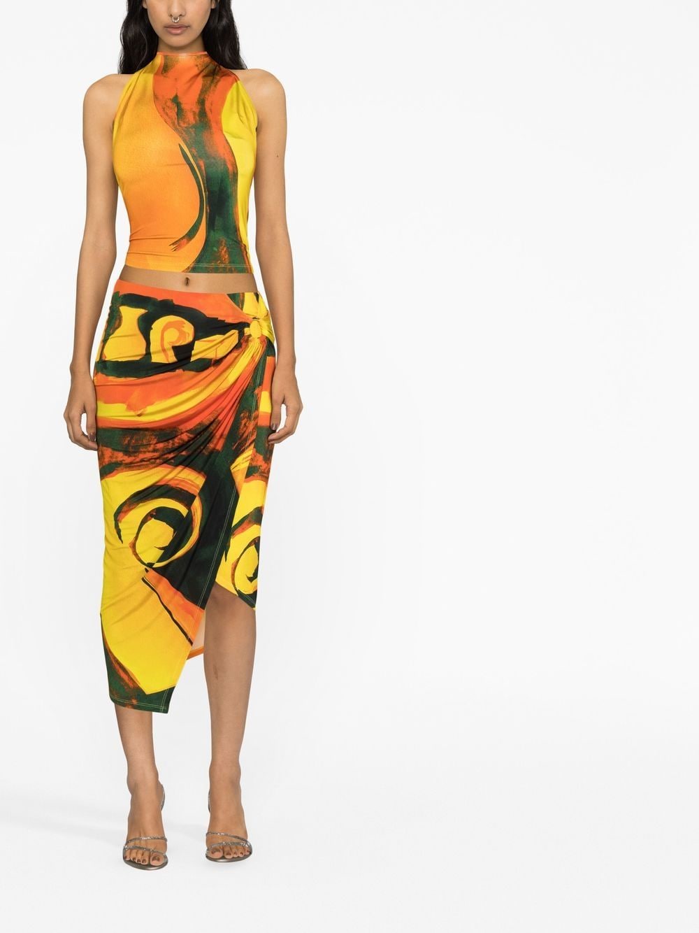 Long printed draped skirt