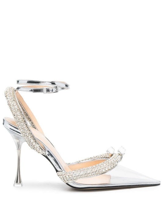 Crystal-embellished pvc slingback pumps