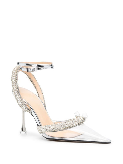 Crystal-embellished pvc slingback pumps