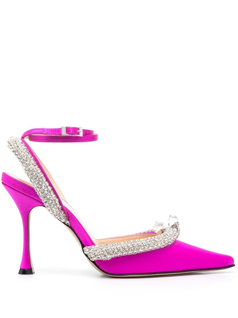 Crystal-embellished satin slingback pumps