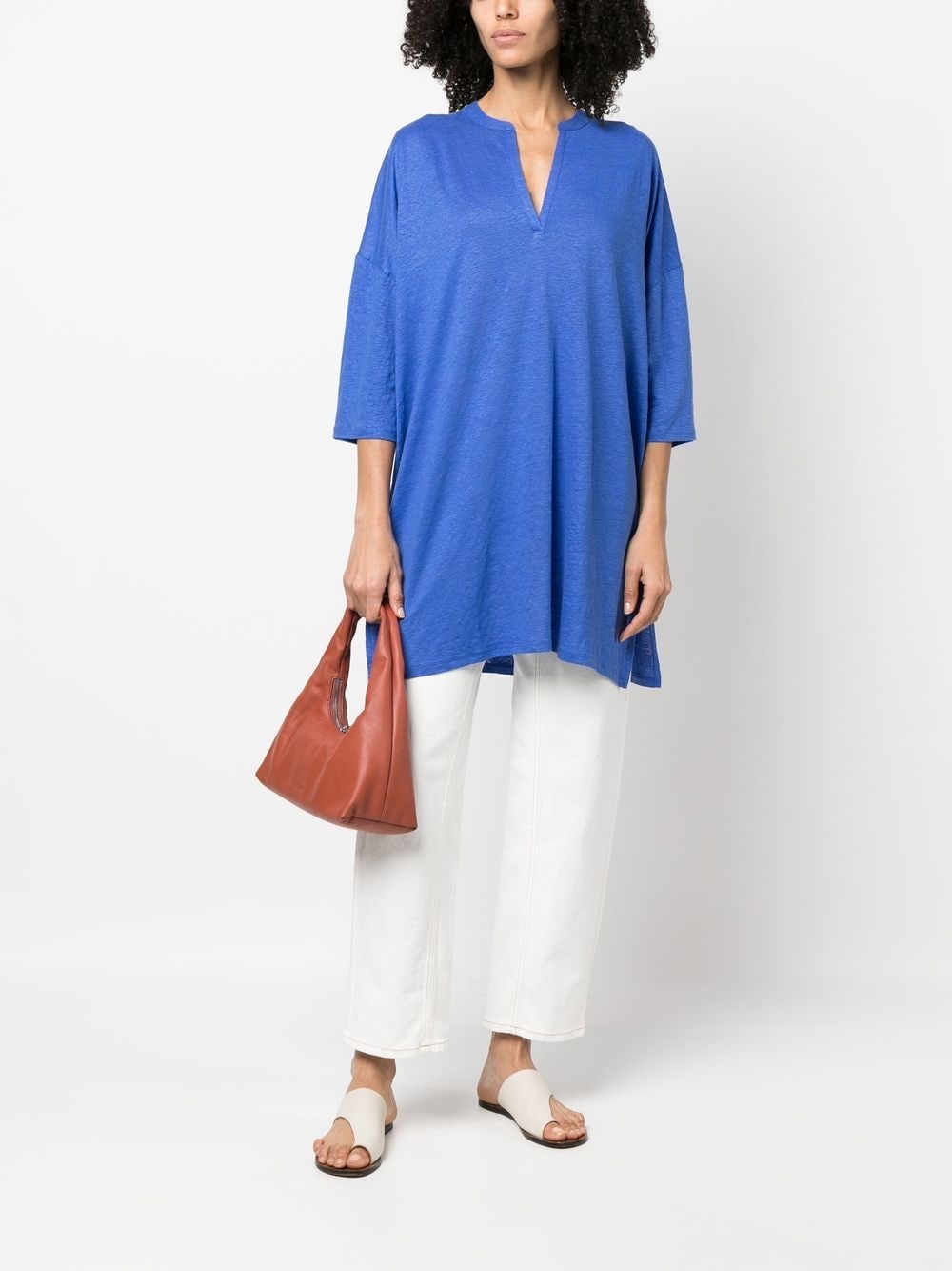 3/4 sleeve linen blend tunic dress