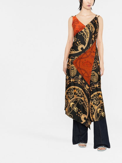 Printed long cocktail silk dress