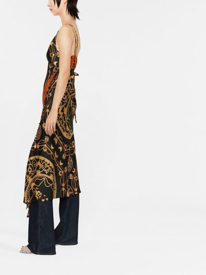 Printed long cocktail silk dress