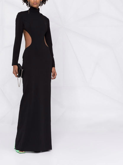 Slit detail silk crepe long dress