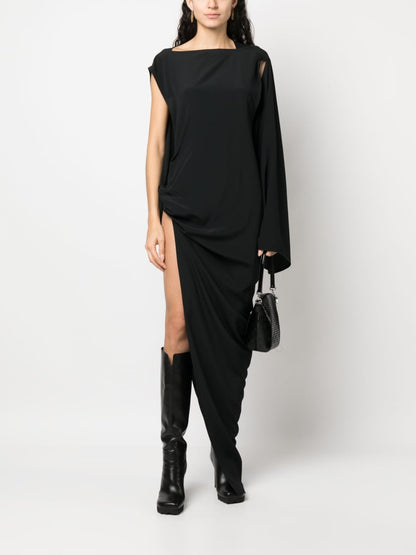 Long one-shoulder draped silk blend dress