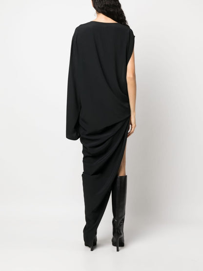 Long one-shoulder draped silk blend dress