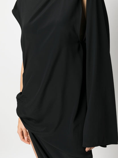 Long one-shoulder draped silk blend dress