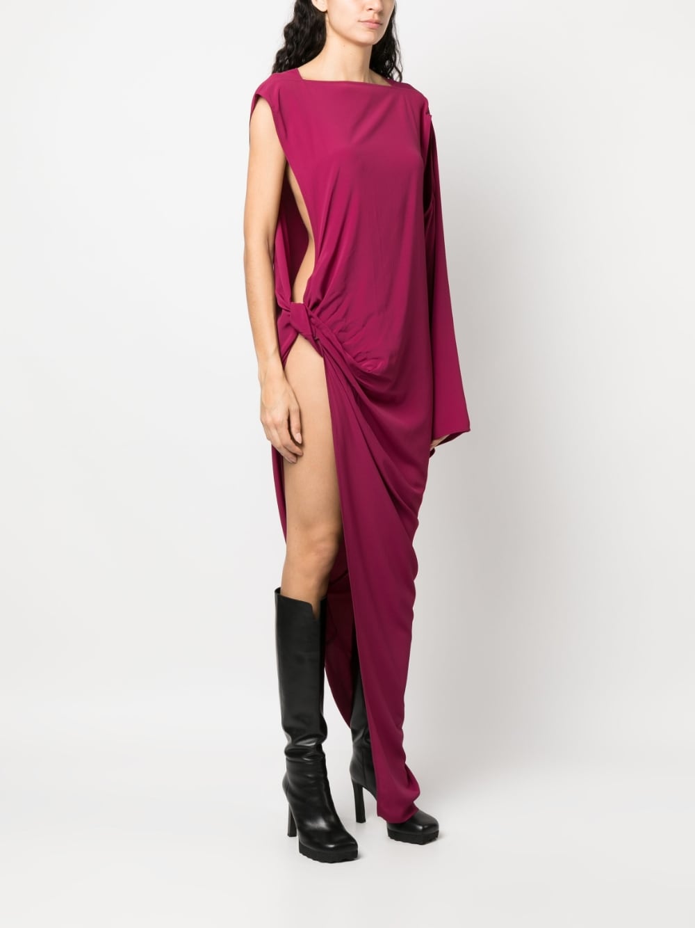 Long one-shoulder draped silk blend dress