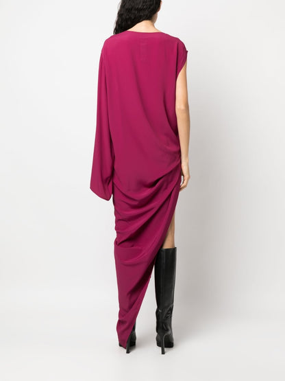 Long one-shoulder draped silk blend dress