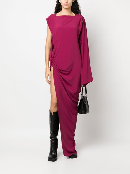 Long one-shoulder draped silk blend dress