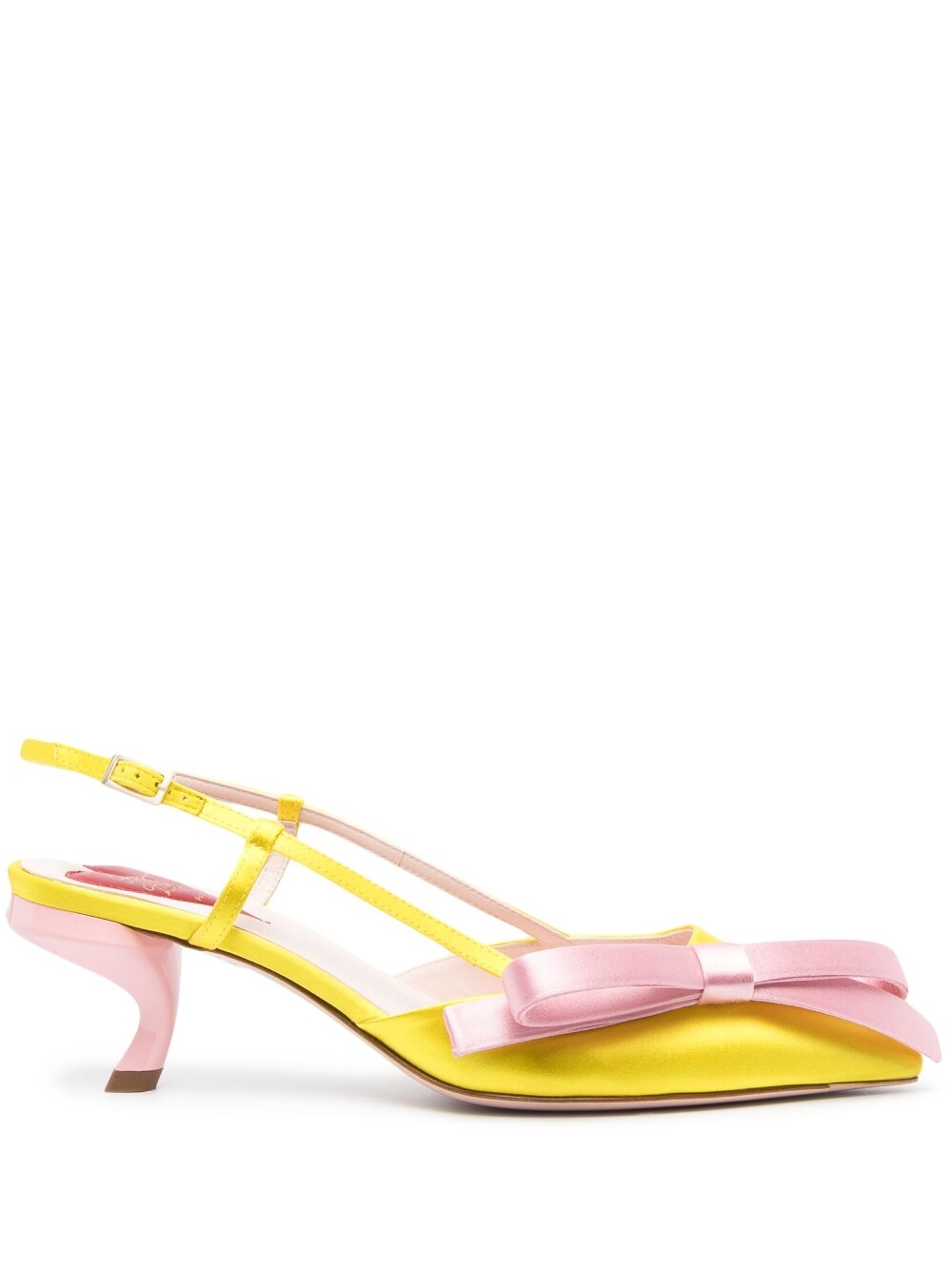 Virgule bow satin slingback pumps