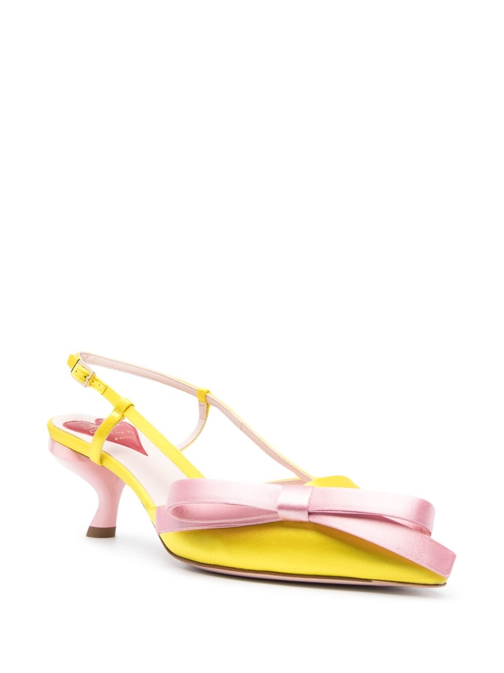 Virgule bow satin slingback pumps