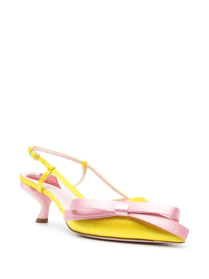 Virgule bow satin slingback pumps