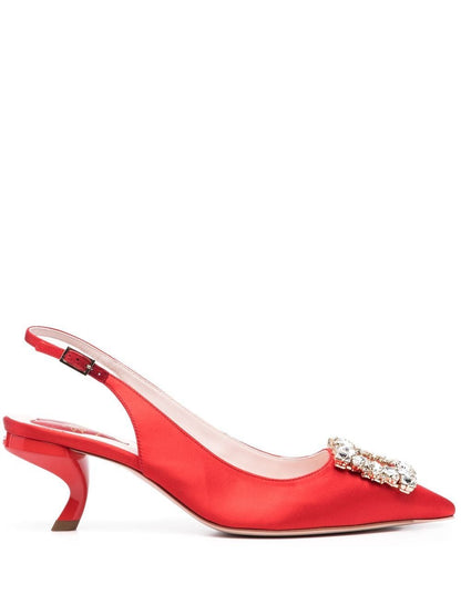 Virgule satin slingback pumps