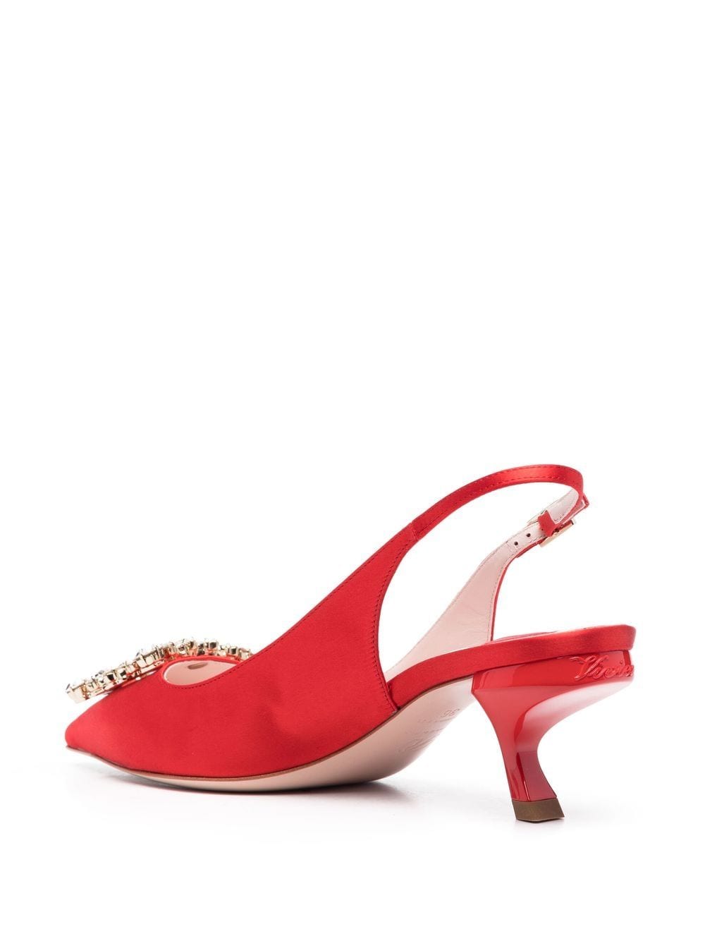 Virgule satin slingback pumps