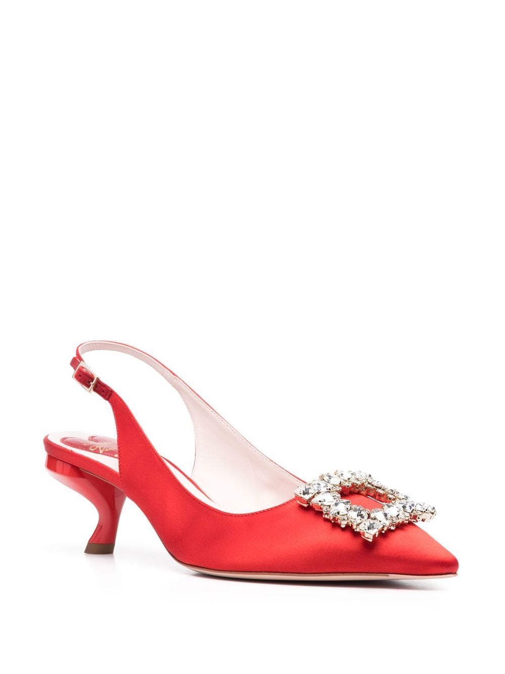 Virgule satin slingback pumps