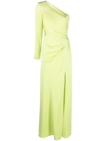 Asymmetric silk crepe long dress