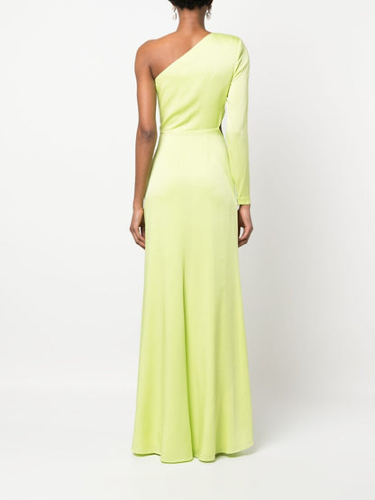 Asymmetric silk crepe long dress