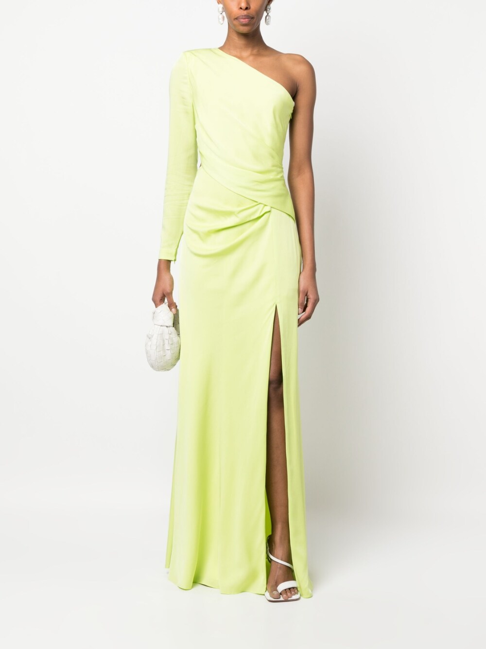 Asymmetric silk crepe long dress