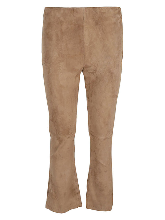 Flared cropped suede trousers