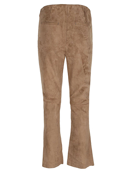 Flared cropped suede trousers