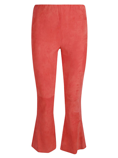 Flared cropped suede trousers