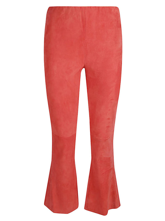 Flared cropped suede trousers