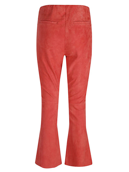 Flared cropped suede trousers