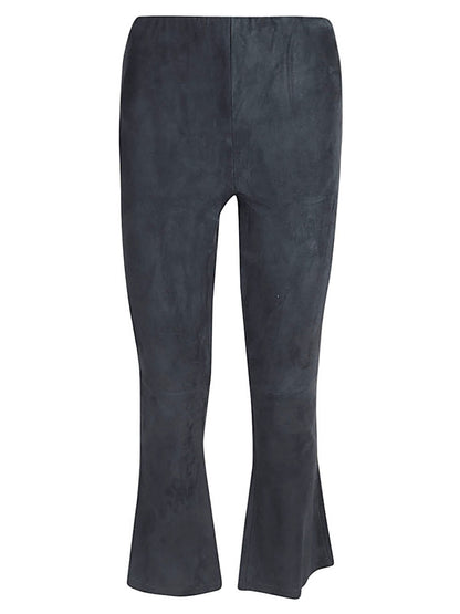 Flared cropped suede trousers