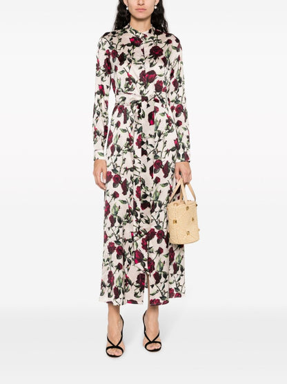 Printed satin shirt dress