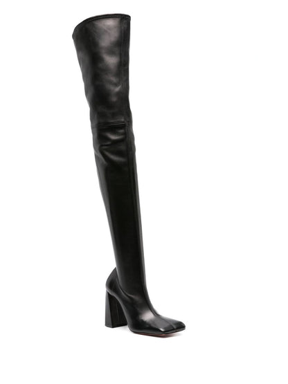 Thigh high leather heel boots