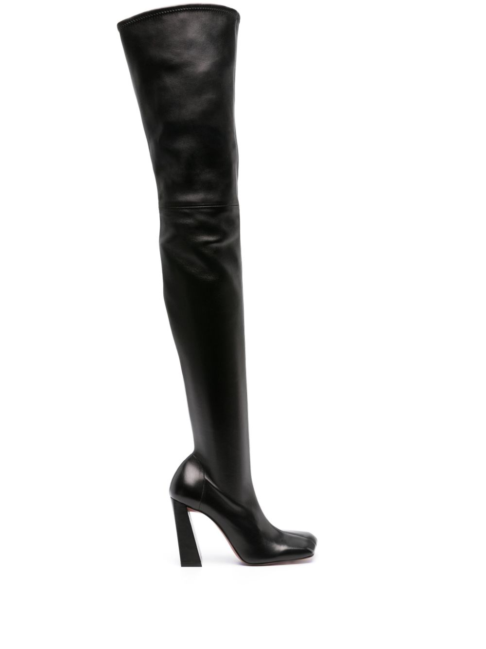 Thigh high leather heel boots