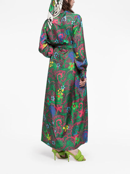 Paisley print long wrap dress