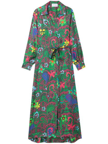 Paisley print long wrap dress