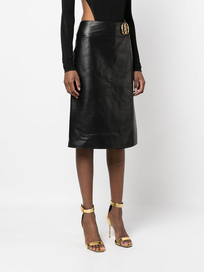 Leather midi skirt