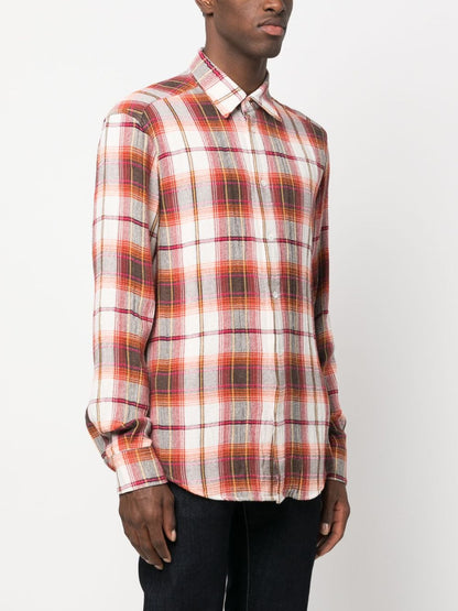 Check print cotton blend shirt