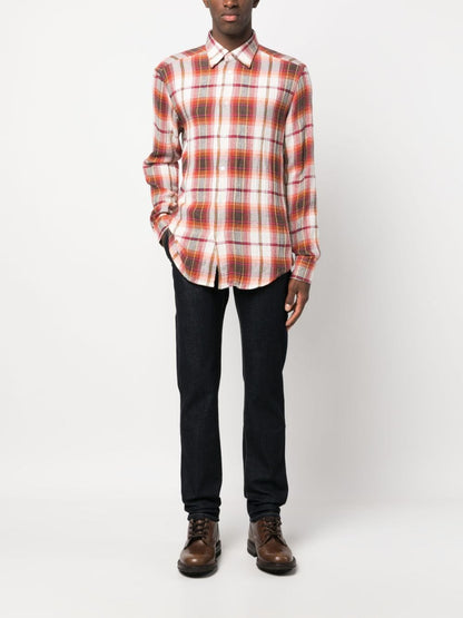 Check print cotton blend shirt