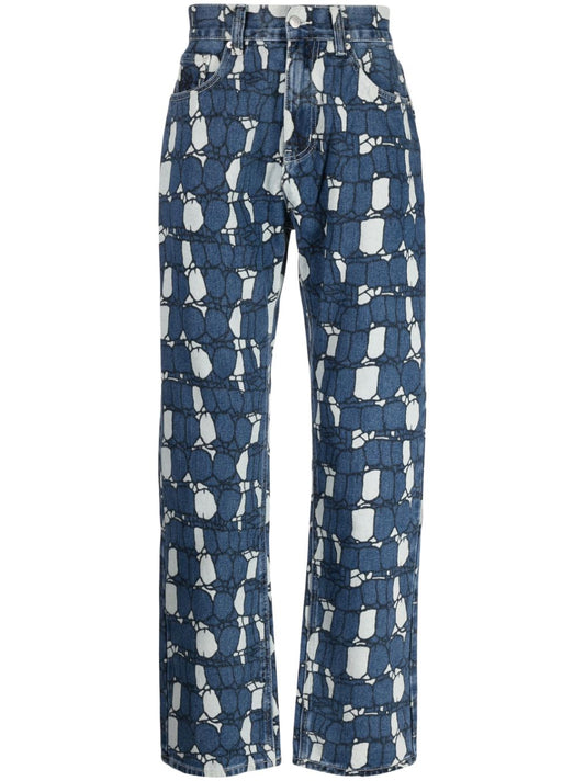 Camouflage print denim jeans