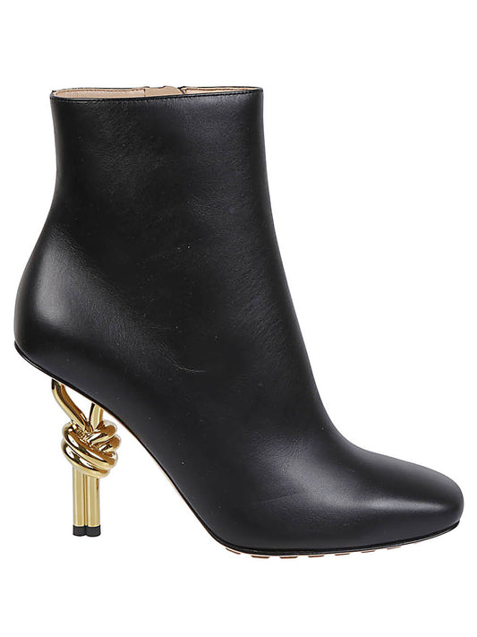 Knot leather ankle boots