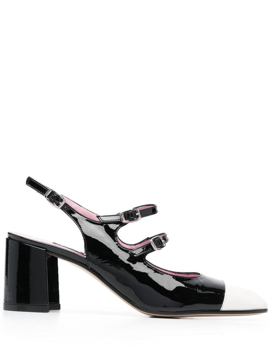 Papaya patent leather slingback pumps