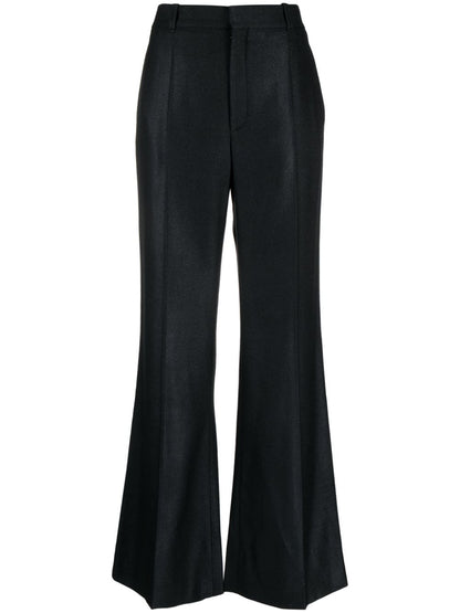 Wool and silk blend flared leg trousers