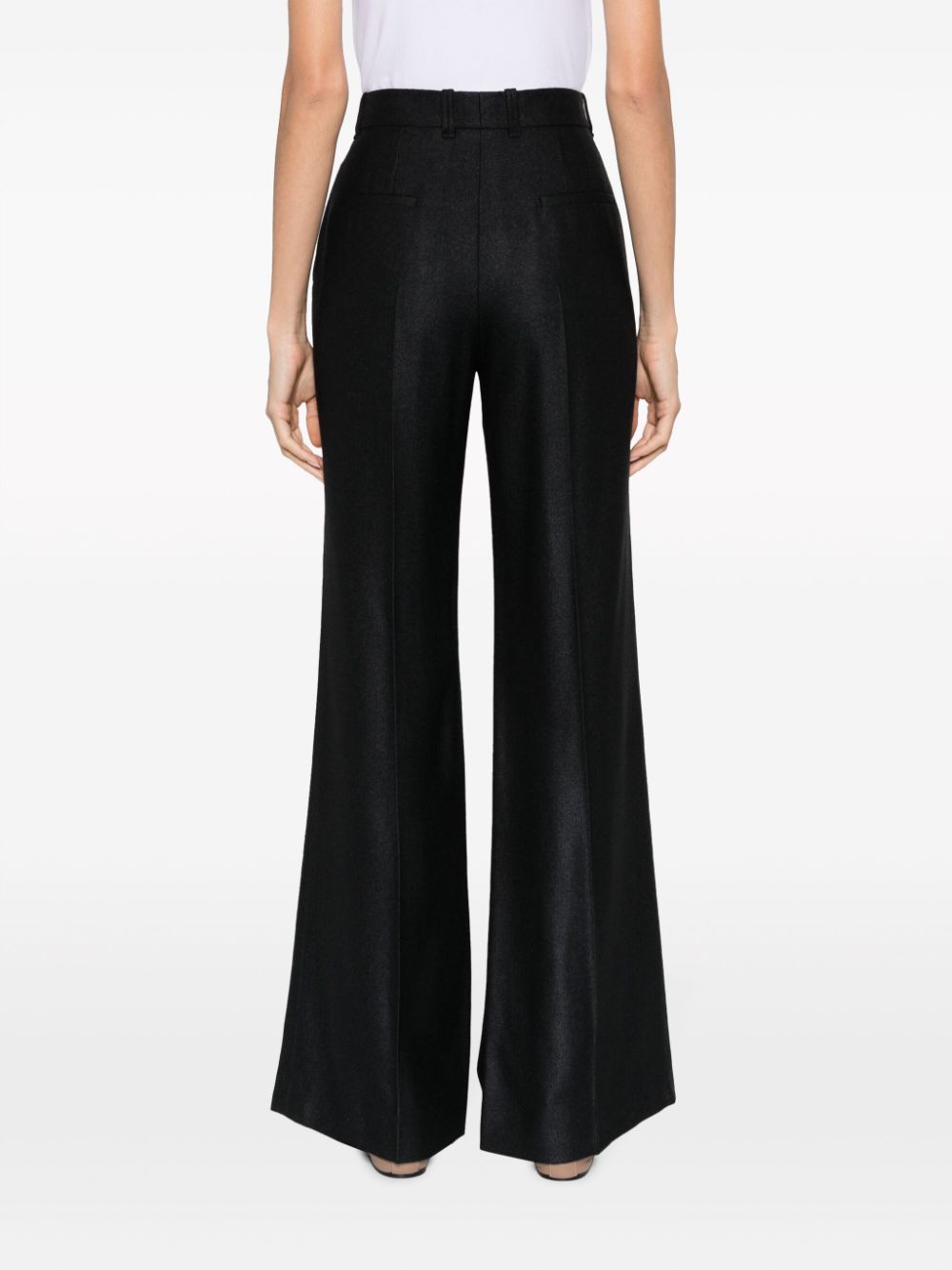 Wool and silk blend flared leg trousers