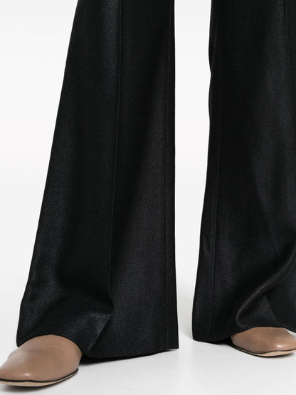 Wool and silk blend flared leg trousers