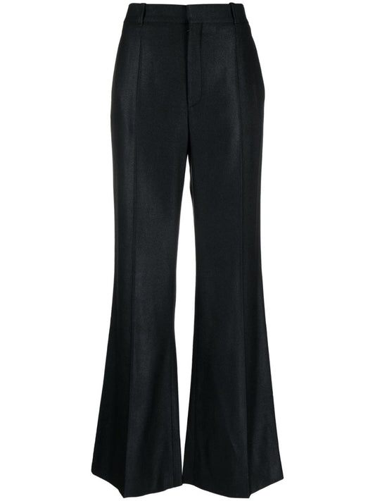 Wool and silk blend flared leg trousers