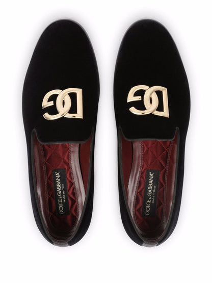 Logo velvet loafers