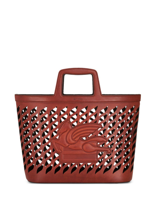 Perforated leather shopping bag