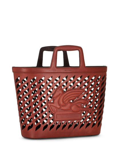 Perforated leather shopping bag