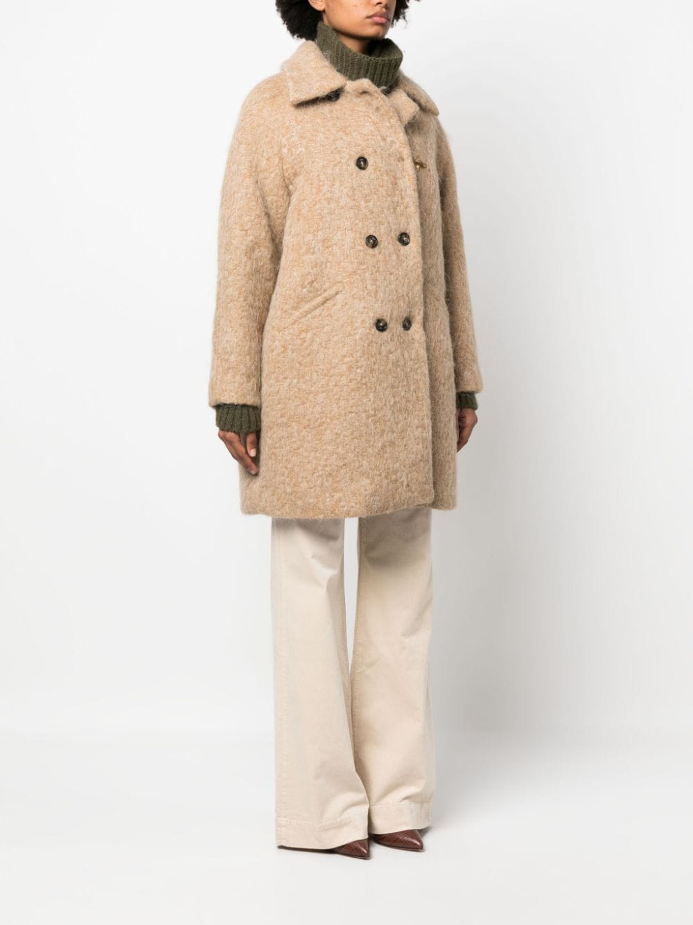 Double-breasted wool blend coat